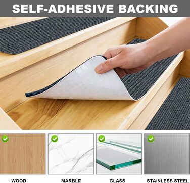 Килимки для сходів, 15 шт. , 55 x 22 см, самоклеючі, можна прати в пральній машині, протиковзкі, для сімей з дітьми, людьми похилого віку та домашніми тваринами (сірі)