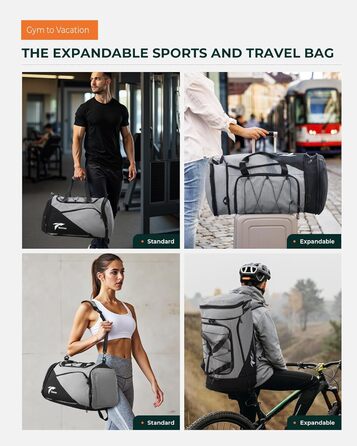 Спортивна сумка-рюкзак Tolaccea для чоловіків та жінок, велика розширювана спортивна сумка об&39ємом 45-63 л з відділенням для взуття, відділенням для вологих речей, відділенням для ноутбука, дорожня сумка, сумка для тренувань для спортзалу, подорожей, пл