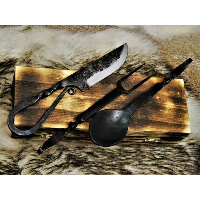 Середньовічний набір столових приборів, ковані середньовічні сталеві ножі ручної роботи 4209