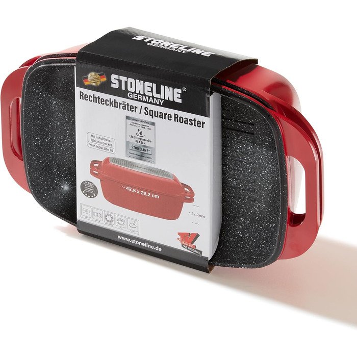 Лита алюмінієва жаровня з кришкою 43x26 см, 7,8 л Індукційна духовка безпечна для всіх типів плит, кришку можна використовувати як