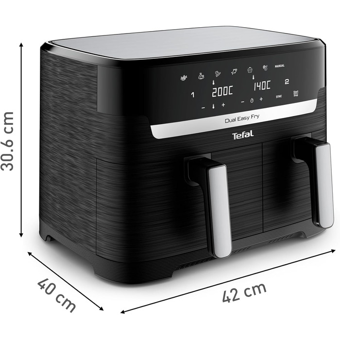 Двокамерна фритюрниця Tefal EY9018 Dual Easy Fry Ємність 5,2/3,1 л дві незалежні шухляди 7 автоматичних програм енергозберігаючі Чорний