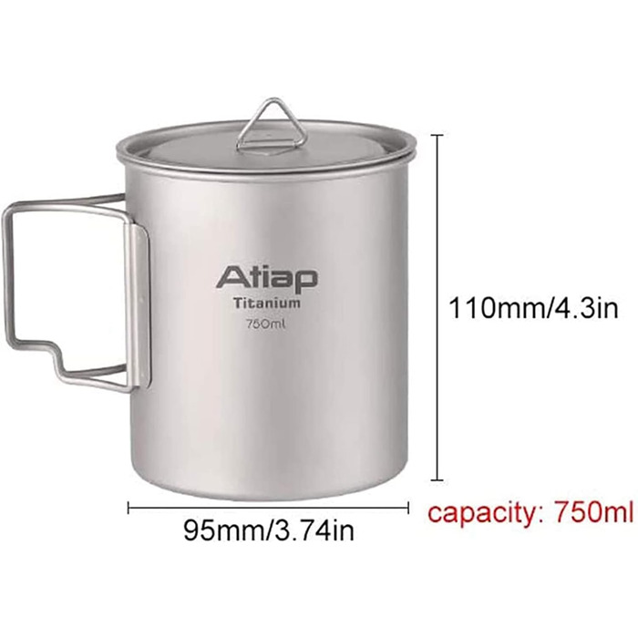 Титанова каструля, чашка 750 мл з кришкою, складна ручка, портативна, легка, для кемпінгу та пікніків на свіжому повітрі (каструля 750 мл)