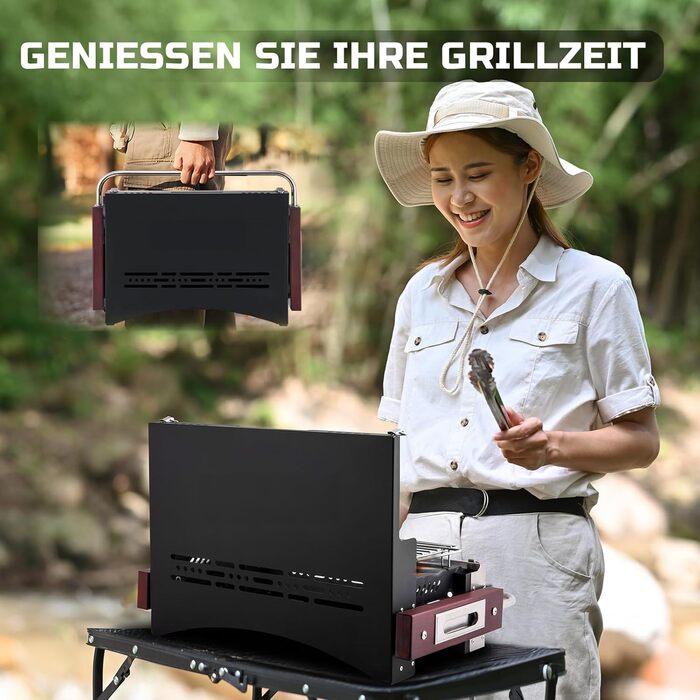 Портативний складаний гриль CHANGEMOORE, 46 см складаний гриль на вугіллі, регульована висота карбонової сітки, нержавіюча сталь 304, настільний гриль на вугіллі, ідеально підходить для кемпінгу, караванінгу та грилювання на свіжому повітрі