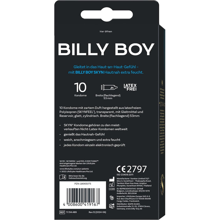 Презервативи Billy Boy SKYN Skin-to-Skin Extra Moist, без латексу, 10 шт