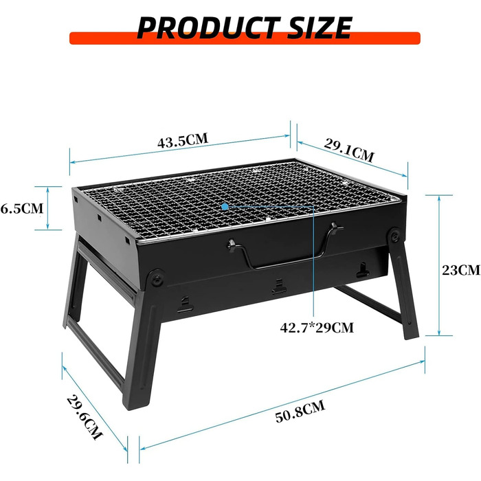 Вугільний гриль Складний гриль Стіл Гриль Портативний туристичний гриль Відкритий пікнік Кемпінговий гриль, розмір 43,5 x 29,5 x 23 см Середній