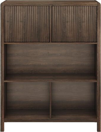 Висока тумба, Комод, Сервант, 103 x 80 x 28 см, Багатоцільова шафа, Шафа для вітальні з 2 дверцятами та 5 відділеннями, Шафа для вітальні, Під горіх, Під горіх, 103 x 80 x 28 см