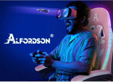 Ігрове крісло ALFORDSON, гоночне ігрове крісло зі світлодіодним RGB-підсвічуванням, масажне комп&39ютерне крісло з підставкою для ніг, ергономічне поворотне крісло з важільною спинкою, рожеве