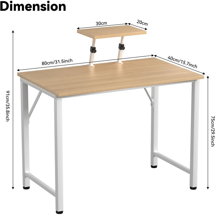 Стіл з невеликою знімною підставкою для монітора 1 гачок, міцний ігровий стіл для ПК, легко збирається, комп&39ютерний стіл, стіл для ноутбука для дому, офісу та вітальні, стіл 80 x 40 см, бежевий 80x40x75 см