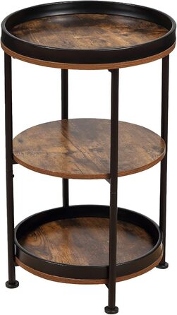 Промисловий 3-ярусний журнальний столик, вінтажний круглий журнальний столик із міцним металевим каркасом, для вітальні, спальні та балкону (колір рустик-коричневий)