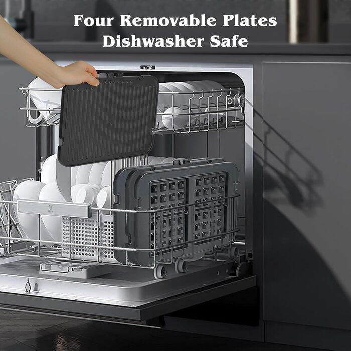 Багатофункціональний контактний гриль 4 в 1, сковорода, вафельниця та бутербродниця з 4 знімними пластинами з антипригарним покриттям, індивідуальним часом і температурою, LED-дисплеєм, грилем здоров'я 2000 Вт великий