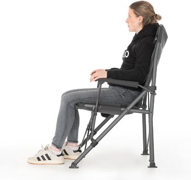 Міцний кемпінговий стілець XXL, вантажопідйомність до 250 кг, з підлокітниками, тримачем для напоїв, сумкою-холодильником та міцною сталевою рамою, крісло для риболовлі, складне, довговічне, темно-сірий колір