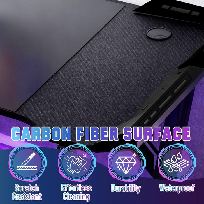 Ігровий стіл Storeo Imp, 140 x 60 см, МДФ / сталь / вуглецеве волокно, чорний