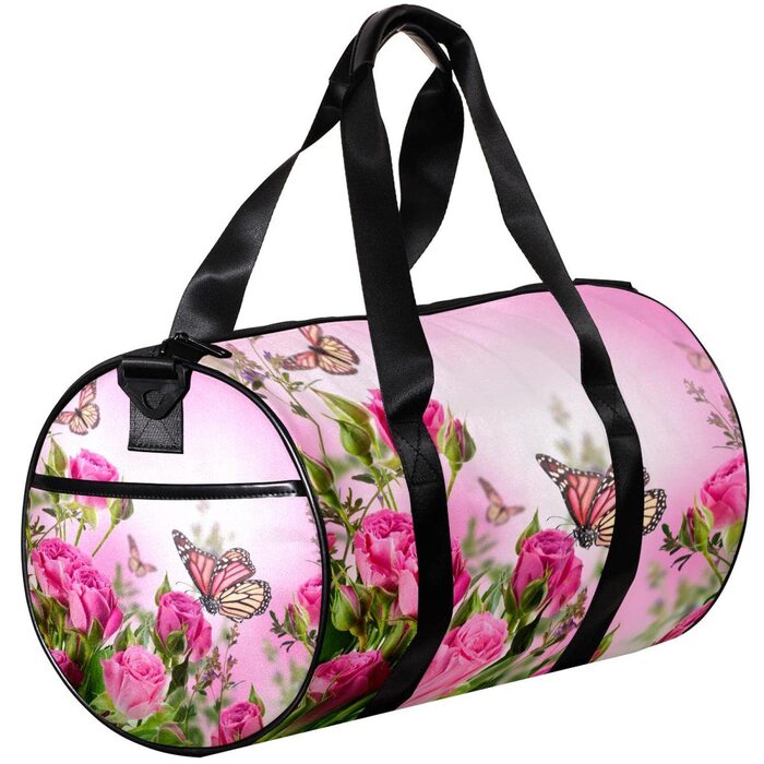 Спортивна сумка, маленька дорожня сумка, сумка для йоги, квітковий візерунок з трояндами та метеликами, сумка для фітнесу на відкритому повітрі, ручна поклажа
