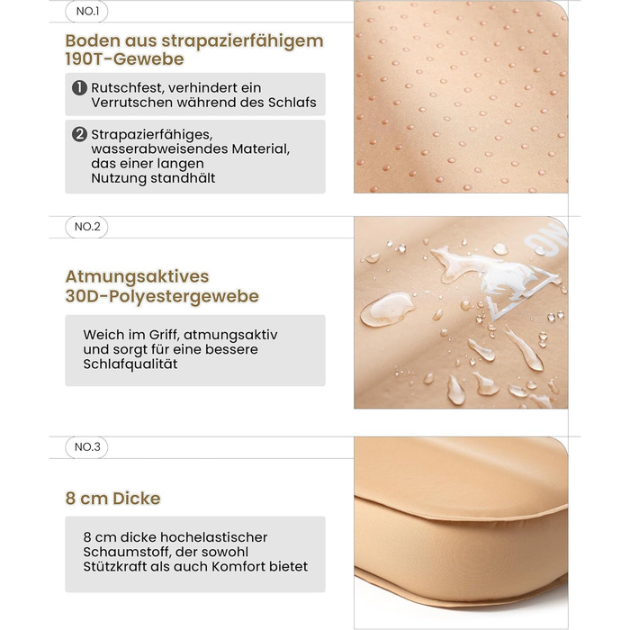 Самонадувальний надувний матрац OneTigris Dreamstar з високим коефіцієнтом опору, надувне ліжко для 1 особи, надувний матрац для гостей з мішком-насосом, для кемпінгу, подорожей та автомобіля (70 198 см) кольору койота