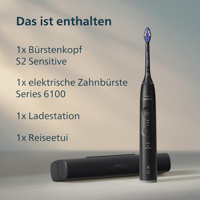 Електрична зубна щітка технологія нового покоління, датчик тиску, 6 режимів чищення, SmartTimer, BrushPacer, до 21 дня роботи від одного заряду, дорожній кейс, чорний колір, HX7401/12, 6100