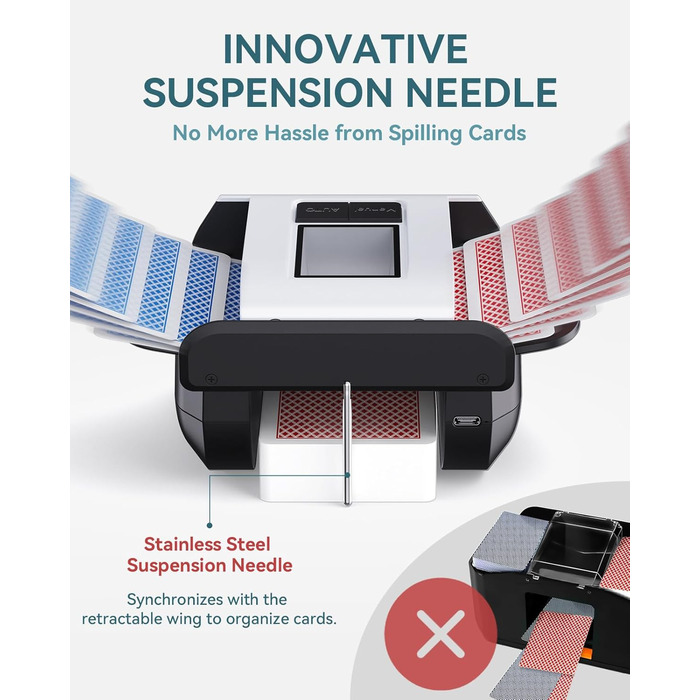 Автоматичний змішувач карт KPAW з двома режимами, акумуляторний електричний змішувач для 1-2 колод карт, тихий змішувач для покеру (Білий X1)