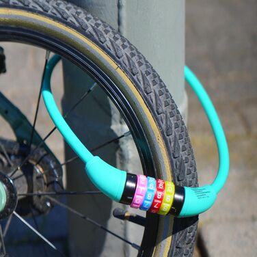 Велосипедний замок Prophete, дитячий кодовий замок з цифрами, 4-значний код, з можливістю самостійного налаштування, розміри 650 мм, діаметр 10 мм, бірюзовий