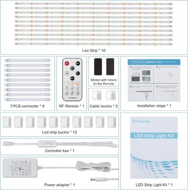 Світлодіодна стрічка 3 м, світлодіодна стрічка під шафою для кухні під шафою Комплект світлодіодного освітлення з радіочастотним пультом дистанційного керування для вітрини, кухні, столу, полиці, шафи, з адаптером 12 В ЄС, 6500K (теплий білий, 5 метрів)