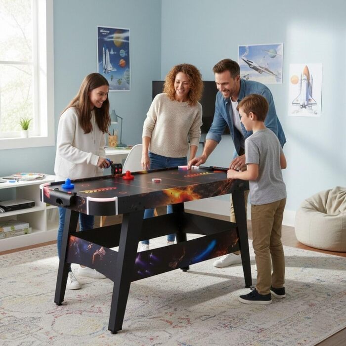 Світлодіодний стіл для аерохокею від FASports, аерохокей для дітей/підлітків віком від 8 років, стіл для аерохокею з повітряними штовхачами та шайбами, що світяться Solar Fury 138x67x82 см