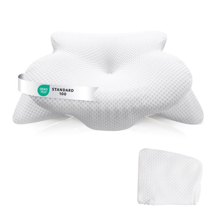 Подушка для шиї, ергономічна подушка для підтримки шиї, сертифікована OEKO-TEX для алергіків, ортопедична подушка для сну з піни з ефектом пам&39яті для сну на боці та на спині (змінна наволочка), біла, подушка () наволочка ()