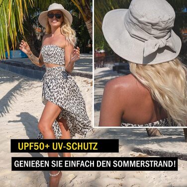 Жіночий капелюх Comhats з широкими полями, захист від сонця UPF 50, складний, літній пляжний капелюх, бавовна/льон 69045бежевий блискуча нитка, розмір M