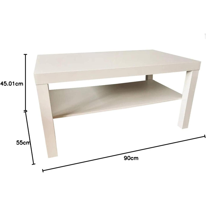 Журнальний столик, столик до дивана, приставний столик 90x55x45 см - з полицею - білий 90x55x45 см Білий