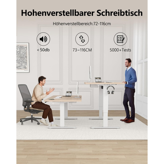 Письмовий стіл з регульованою висотою 160 x 80 см, електрично регульований стіл з функцією пам&39яті, комп&39ютерний стіл з організацією кабелів, стіл для роботи стоячи, офісний стіл, бежевий 160 x 80 см