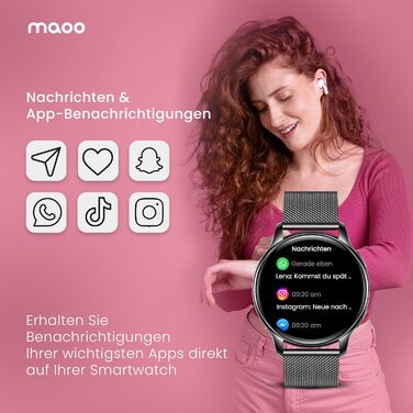 Розумний годинник maoo Ventura для жінок із функцією дзвінків, 1,32-дюймовий AMOLED-дисплей, монітор серцевого ритму, SpO, монітор артеріального тиску, понад 100 спортивних режимів, водонепроникність IP67, 5 браслетів у комплекті (чорний)