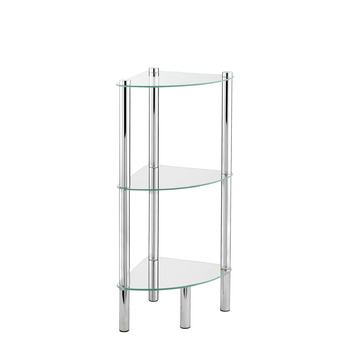 Кутова полиця WENKO Модель Yago з 3 скляними полицями, Кутова полиця для ванної кімнати з нержавіючої сталі та скла, 30 x 74 x 30 см, Компактне сховище для ванної кімнати, 3 яруси