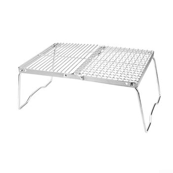 Складана стійка для гриля з нержавіючої сталі DAZZLEEX для кемпінгу, портативна, на відкритому повітрі, для багаття, підставка для гриля, складна стійка для зберігання, кемпінговий гриль, для приготування їжі на пляжі, походів, пікніків