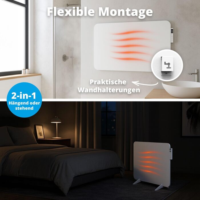 Розумний інфрачервоний обігрівач FlinQ 450 Вт Електричний радіатор Інфрачервоний настінний та окремостоячий пристрій Електричний обігрівач для ванних кімнат З термостатом Біла панель 450 Вт