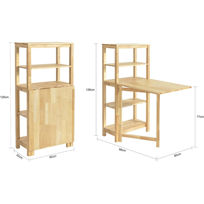 Розкладний обідній стіл SoBuy FWT70-N з полицею, обідній стіл з каучукового дерева, розкладний кухонний стіл, письмовий стіл, дерев&39яний стіл для кухні, їдальні, приблизні розміри 98 x 126 x 60 см (Ш x В x Г)