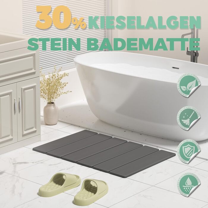 Килимок для ванної з каменю, 60 см складний діатомовий килимок для ванної, суперпоглинаючий килимок для ванної, швидковисихаючий, нековзний для ванної кімнати, легко миється, сірий