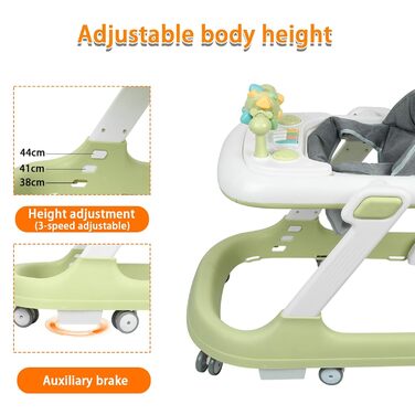 Дитячі ходунки Homewell 2-в-1, регульована висота в 3 положеннях, допоміжний пристрій для ходьби, навчальний центр з клавішами піаніно, розвиваючі ходунки, ходунки для дітей 624 місяців (світло-зелені)