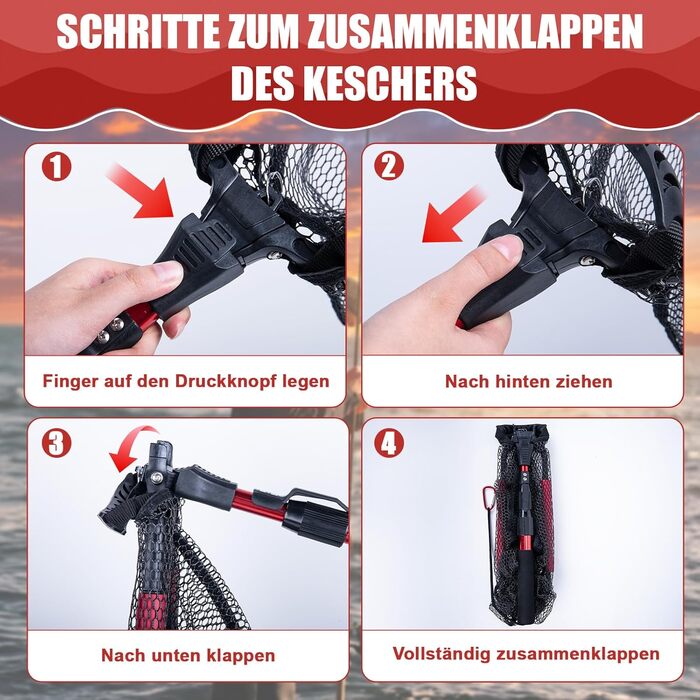 Телескопічна рибальська сітка Goture з плаваючою конструкцією NBR, складний підсак з гумованою ПВХ сіткою, висувна ручка 42,5-112 см для форелі, окуня, щуки, червоної