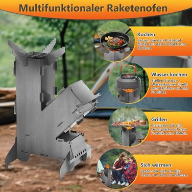 Ракетна піч із грилем та гачком для вогню. Система підключення ракетної печі до мережі виготовлена з міцної сталі товщиною 3 мм. Кемпінгова піч з 2 додатковими ніжками. Дров&39яна піч-ракета Cannon BBQ.