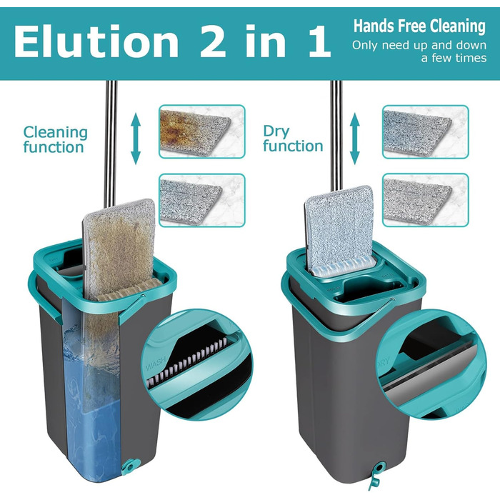 Набір швабр для підлоги Masthome з відром,Набір швабр з відром 2 в 1,Набір швабр для підлоги та 6 насадок з мікрофібри,Набір швабр