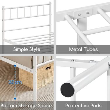 Металеве ліжко Yaheetech 90 x 200 см Каркас ліжка з узголів&39ям Металевий каркас ліжка Гостьове ліжко з рейковою основою для спальні Гостьова кімната Білий Білий 90 x 200 см