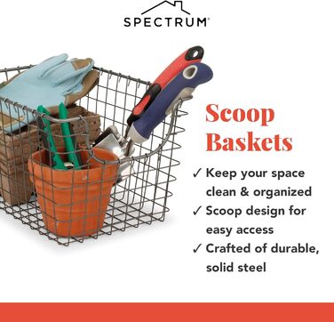 Спектр різноманітних дротяних кошиків для організації Міцний кошик для зберігання дроту для кухні, полиці, шафи, ванної кімнати, гаража тощо, легована сталь, промисловий сірий, малий промисловий сірий S