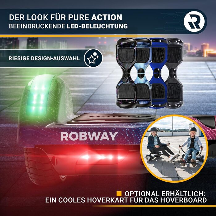 Гідроцикл Robway W1 D ARBON – універсальний для дітей, підлітків та дорослих, керування через додаток, 2 двигуни по 350 Вт, функція самобалансування, Bluetooth, колір Space Blue