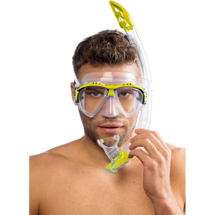 Маска Matrix або комбінований комплект маска трубка Gamma для дайвінгу та сноркелінгу, один розмір, унісекс, прозора/жовта маска трубка