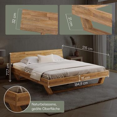 Ліжко Skølm Nornir з масиву дерева 180x200 см каркас ліжка з масиву дуба, обробленого олією високоякісне дерев&39яне ліжко з ніжками-санчатами каркас ліжка з 1 опорою для узголів&39я підходить як двоспальне ліжко 180x200 см суцільне узголів&39я