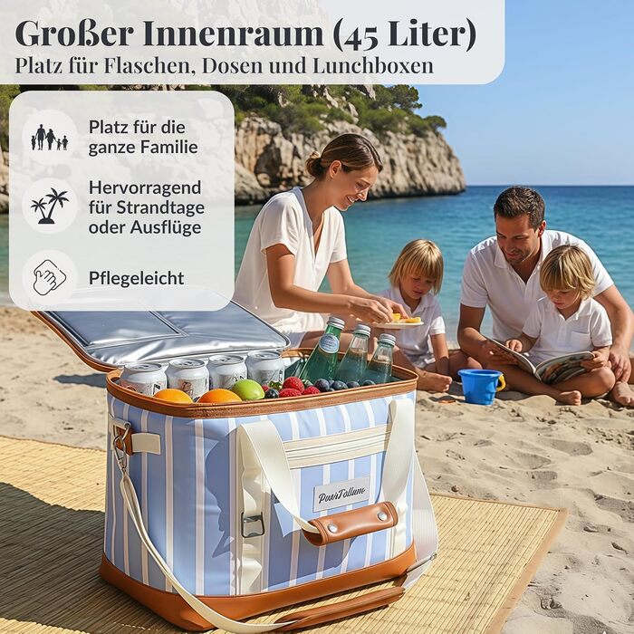 Велика сумка-холодильник 45 л XXL, сумка для пікніка, для покупок, пляжу, автомобіля, кемпінгу, використання на свіжому повітрі, пасивний холодильник, сумка-холодильник, сумка для заморожування, термосумка, ізольована сумка, верхній клапан, складна, ретро