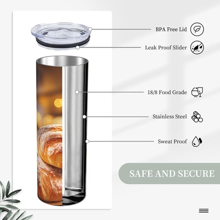 Кухоль з прямою трубочкою, 590 мл, дизайн пекарні, друкований, дорожній кухоль, підходить для кемпінгу, офісу та дому.