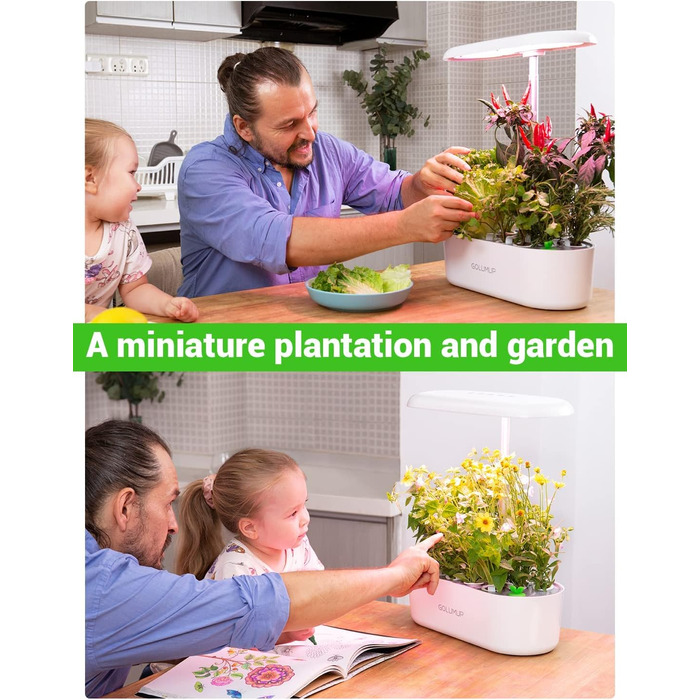 Гідропонна система вирощування GOLUMUP Розумний сад із автоматичним таймером, світлодіодною лампою для рослин 26 Вт і 12 стручками внутрішнього травяного саду, що регулюється по висоті до 50 см