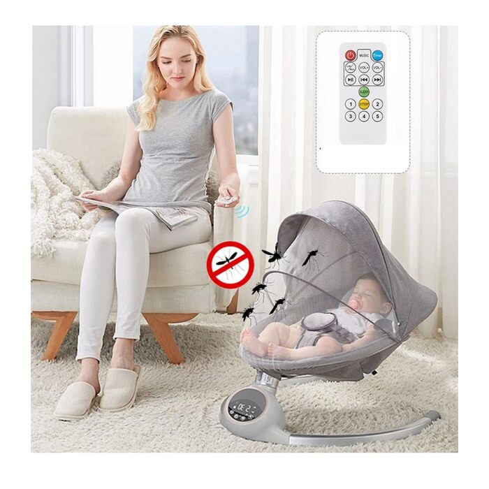 Електричні дитячі гойдалки з музикою, можна використовувати від народження до приблизно 6 місяців, 0-9 кг, сенсорний екран/пульт дистанційного керування Bluetooth (сірий), 2LUXE ALPHA Baby Bouncer