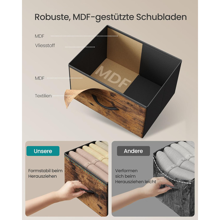 Комод SONGMICS, шафа, 4 тканинні шухляди, шафа для зберігання, сталь, МДФ, неткане полотно, для спальні, коридору, вітальні, вінтажний коричневий-чорний LGS314BH04 4 шухляди вінтажний коричневий чорнильний