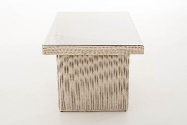 Садовий обідній стіл CLP з поліратангу FISOLO приблизно 79 x 138 см Висота 67 см Скляна стільниця безпечне скло 5 мм товщина ротанга 5 мм, колір перлинно-білий