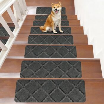 Килимків для сходів, 55 x 19 см, протиковзкі, самоклеючі, для приміщень, можна прати в пральній машині, самоклеючий килимок для сходів для дітей, людей похилого віку та домашніх тварин, 55 см x 19 см, темно-сірий, 15