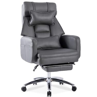 Ергономічне крісло керівника XXL, регульоване на 155 з підставкою для ніг, підголівником та поперековою опорою, металева основа, вантажопідйомність 230 кг, S-подібна пружина товста комфортна піна, темно-сірий колір